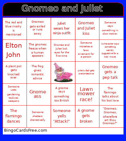 Gnomeo And Juliet Bingo Card