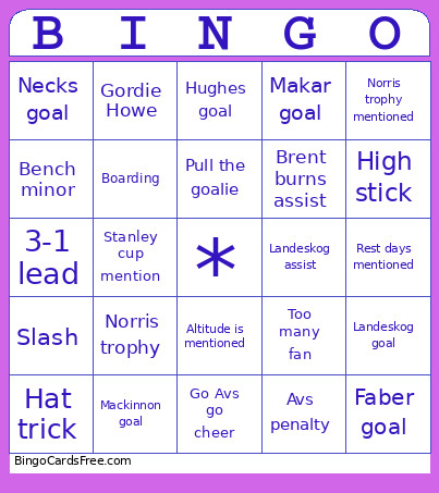 Go Avs Go Bingo Card 2
