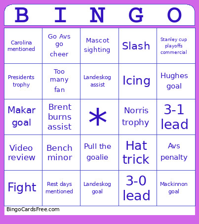 Go Avs Go Bingo Card