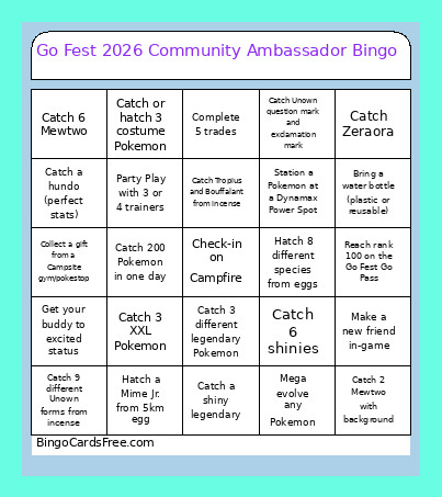 Go Fest 2026 Community Ambassador Bingo Card 3
