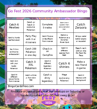 Go Fest 2026 Community Ambassador Bingo Card
