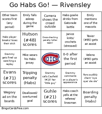 Go Habs Go! — Rivensley Bingo Card