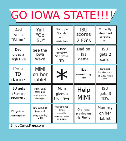 GO IOWA STATE!!!! Bingo Card