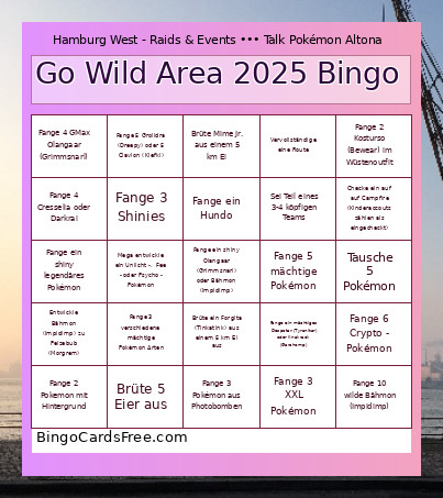 Go Wild Area 2025 Bingo Card