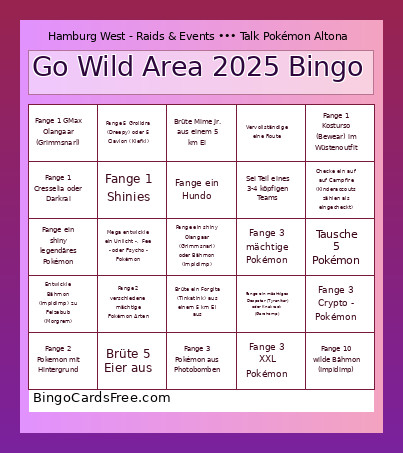 Go Wild Area 2025 Bingo Card