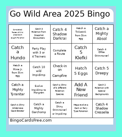Go Wild Area 2025 Bingo Card 2