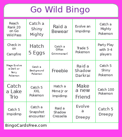 Go Wild Bingo Card