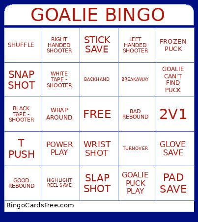 Goalie Younger Bingo Card