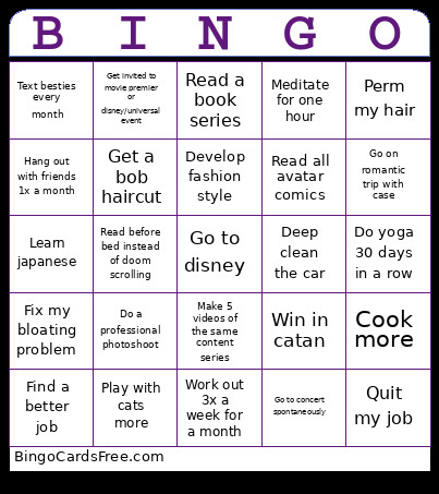 Goals Bingo Card