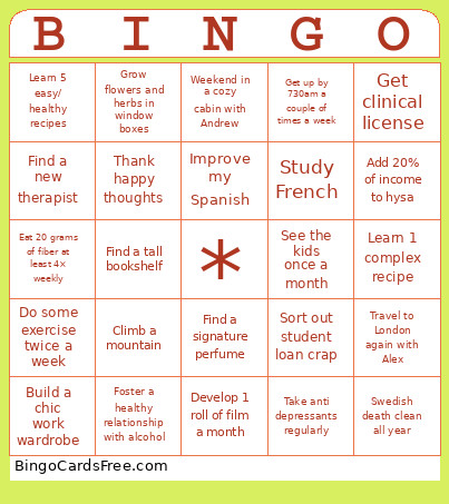 Goals And Objectives Bingo Card