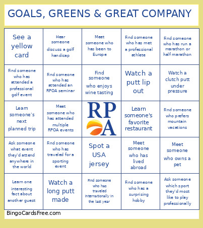 GOALS, GREENS & GREAT COMPANY Bingo Card