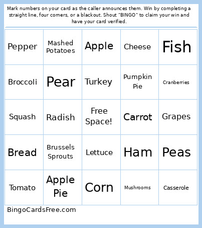 Gobble Till You Wobble Bingo Card
