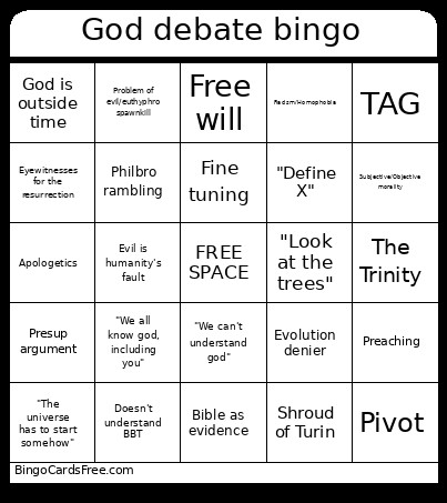 God Debate Bingo Card