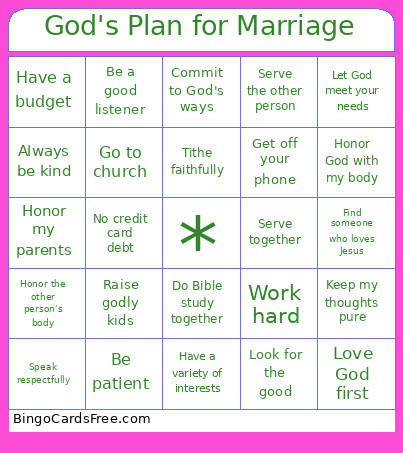 God's Plan For Marriage Bingo Card