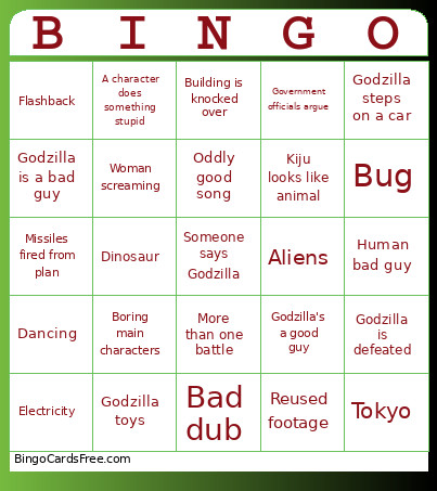 Godzilla Bingo Card