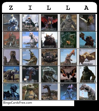 Godzilla Loteria Bingo