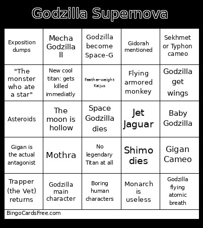 Godzilla Prediction Bingo Card