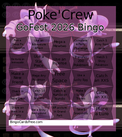 GoFest 2026 Bingo Card