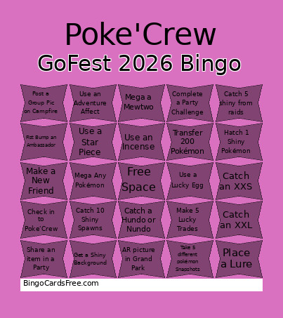GoFest 2026 Bingo Card