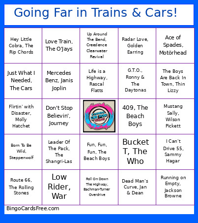 Going Far In Trains & Cars! Bingo Card