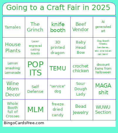 Going To A Craft Fair In 2025 Bingo Card