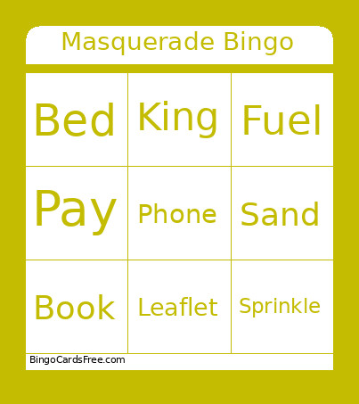 Gold Masquerade Bingo Card