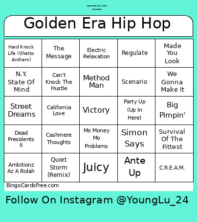 Golden Era Hip Hop Bingo Card