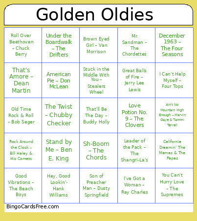 Golden Oldies Bingo Card