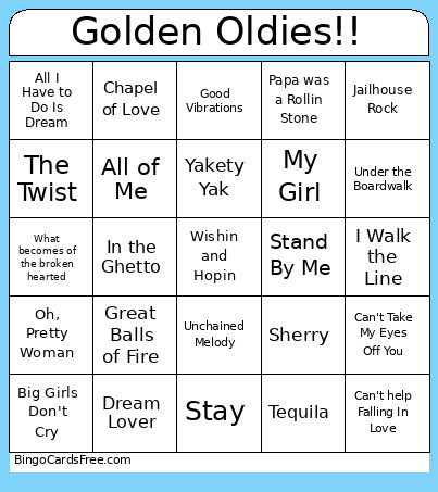 Golden Oldies!! Bingo Card