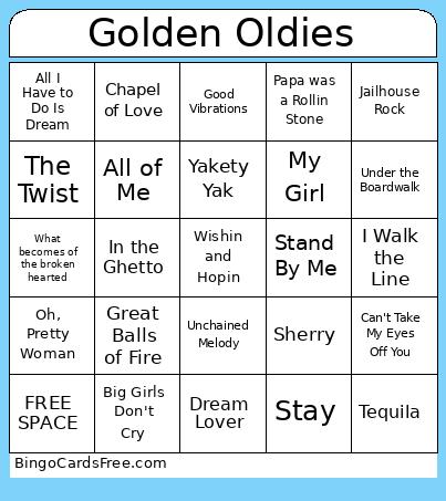 Golden Oldies Bingo