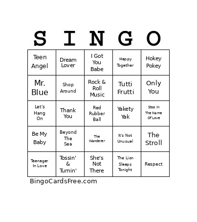 Golden Oldies V02 Bingo Card