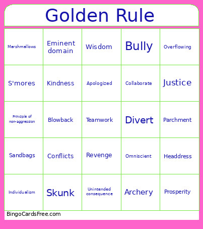 Golden Rule Bingo Card