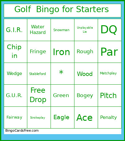 Golf For Starters Bingo Card