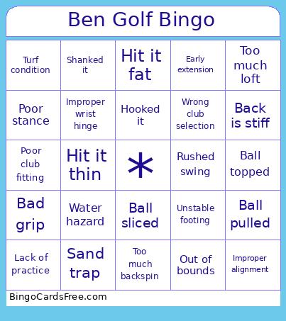 Golf Excuse Bingo