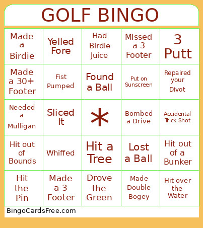 Golf For Swag Bingo Card 2