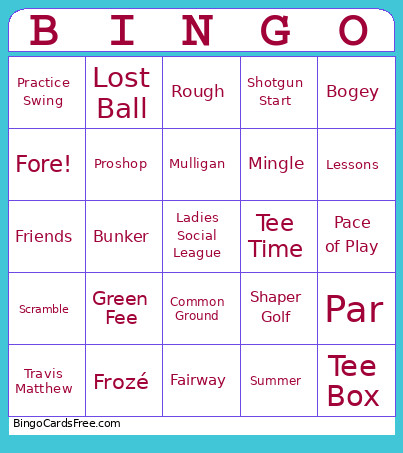 Golf Lingo Bingo Card