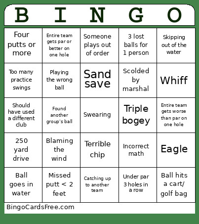 Golf Trip Bingo Card