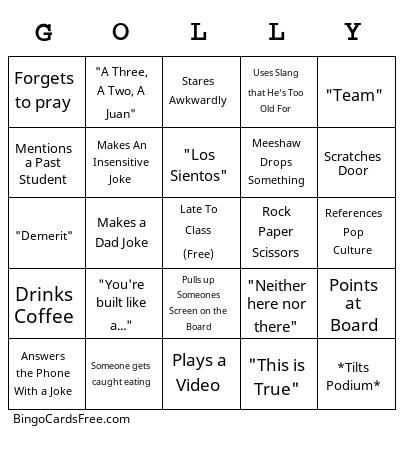 Golly Bingo Cards Free Pdf Printable Game, Title: GOLLY
