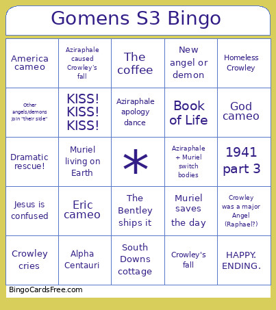 Gomens S3 Bingo Card