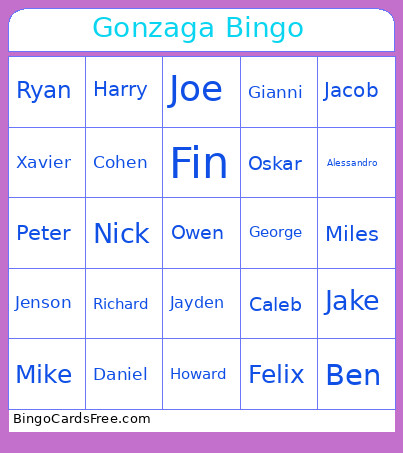 Gonzaga Bingo Card
