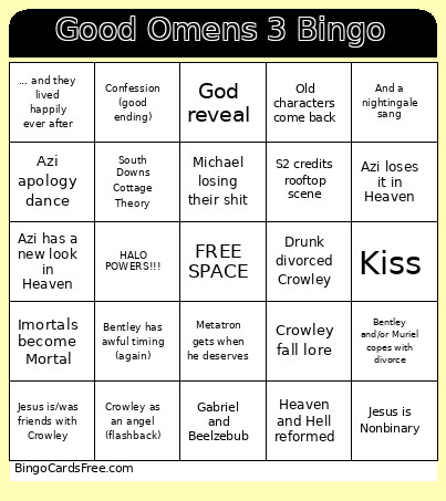 Good Omens 3 Bingo Card
