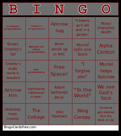 Good Omens Bingo Card