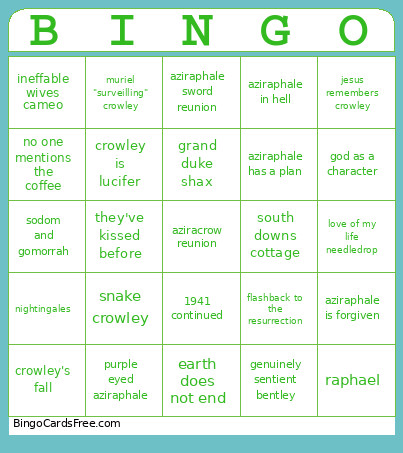 Good Omens S3 Bingo Card