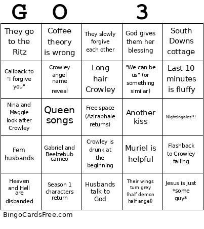 Good Omens Season 3 Bingo Card