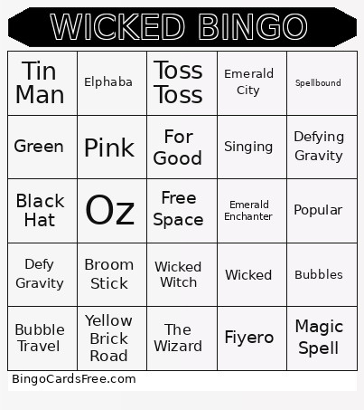 Good Vs Wicked Bingo Card