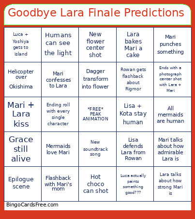 Goodbye Lara Finale Predictions Bingo Card