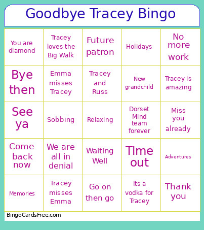 Goodbye Tracey Bingo Card