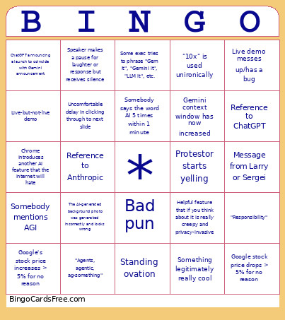 Google IO Bingo Card