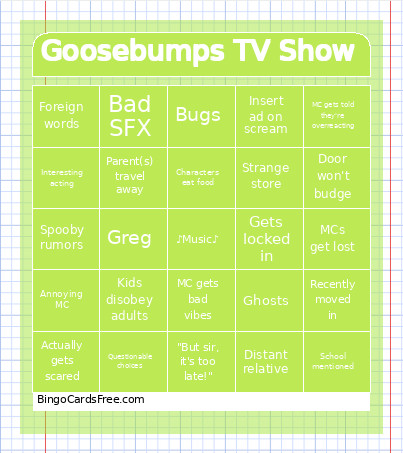 Goosebumps TV Show Bingo Card