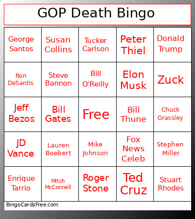 GOP Death Bingo Card